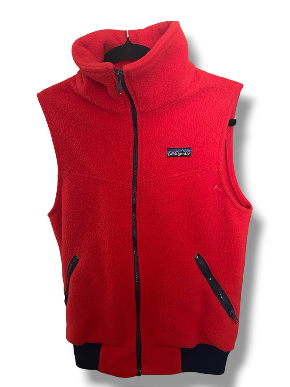 Patagonia Red Fleece Vest with Contrast Hem XS